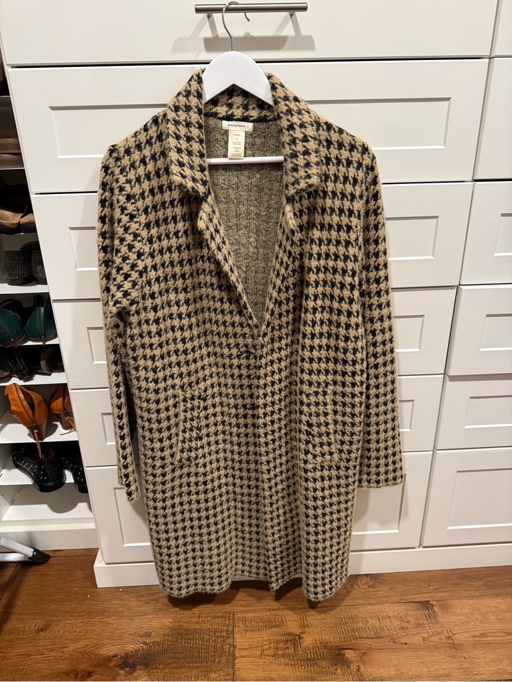 Max Studio Houndstooth Trench Coat - Black & Tan